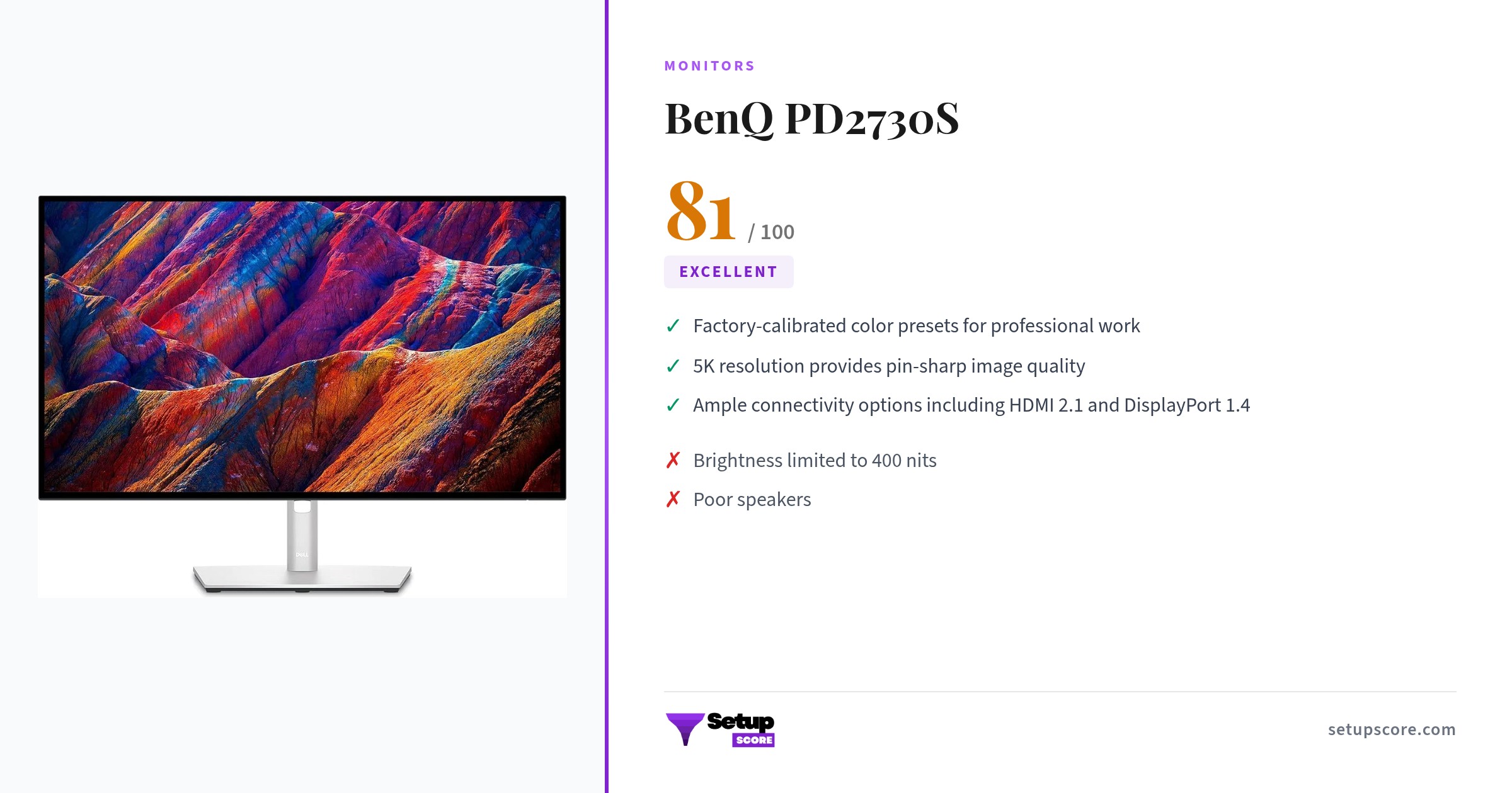 BenQ PD2730S Review: 81/100 — Color-Accurate Pro Display | SetupScore