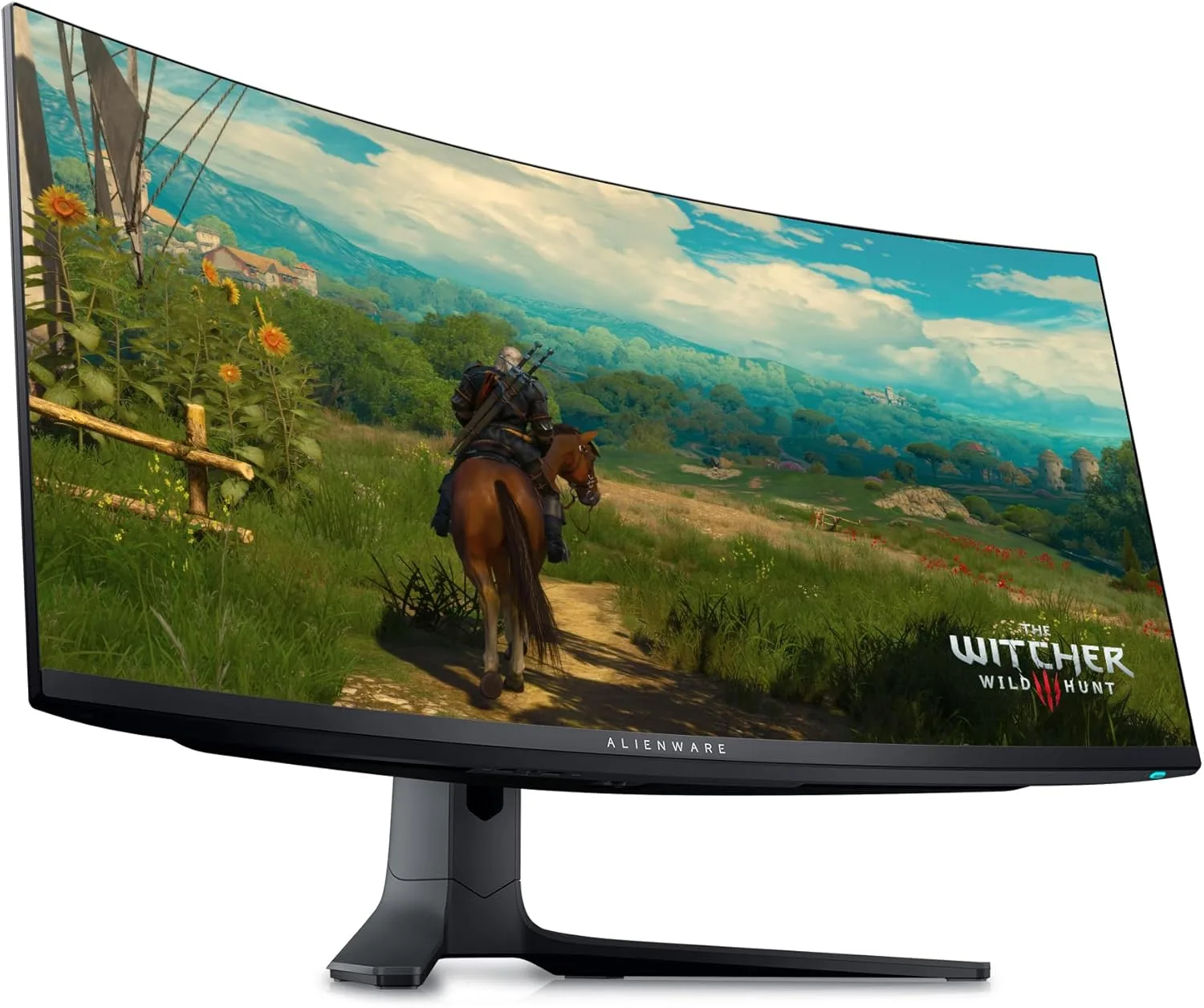 The Alienware 34 QD-OLED AW3423DWF gaming monitor features a sleek design with a curved QD-OLED screen, showcasing its deep c