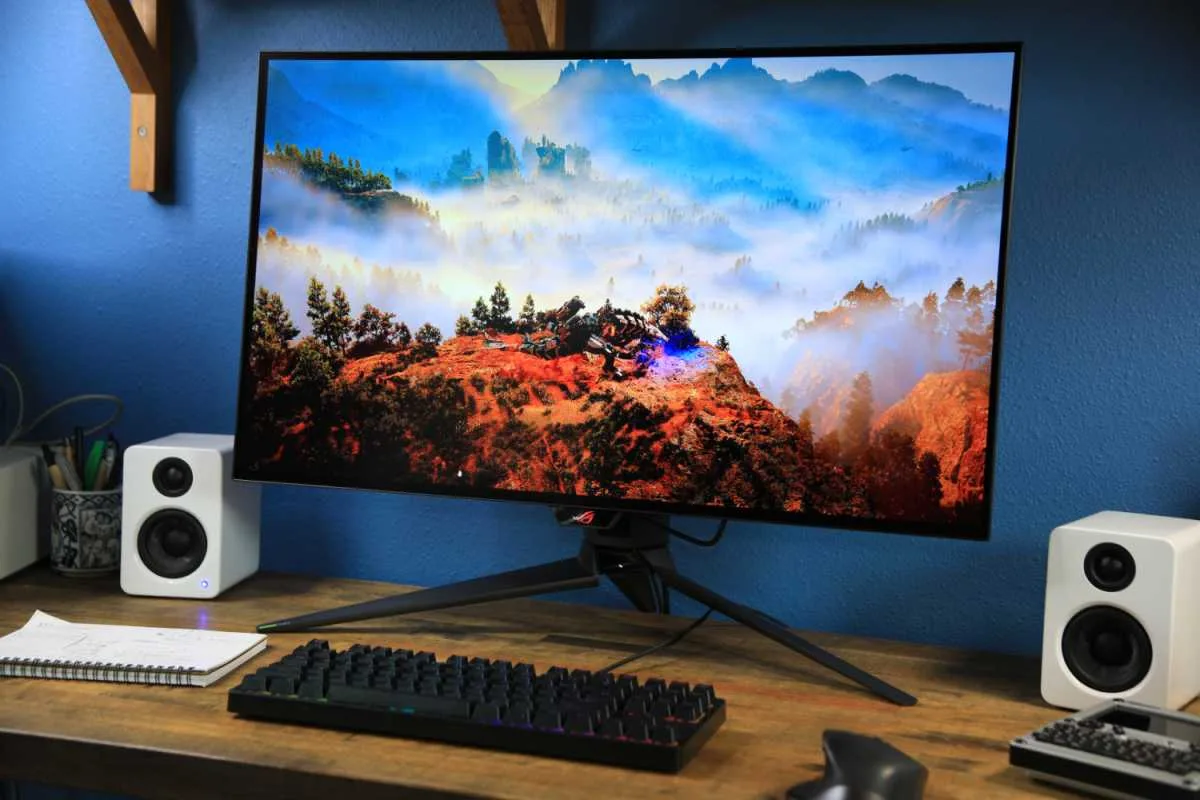 Asus ROG Swift OLED PG32UCDP 32-inch gaming monitor with slim bezels and RGB stand