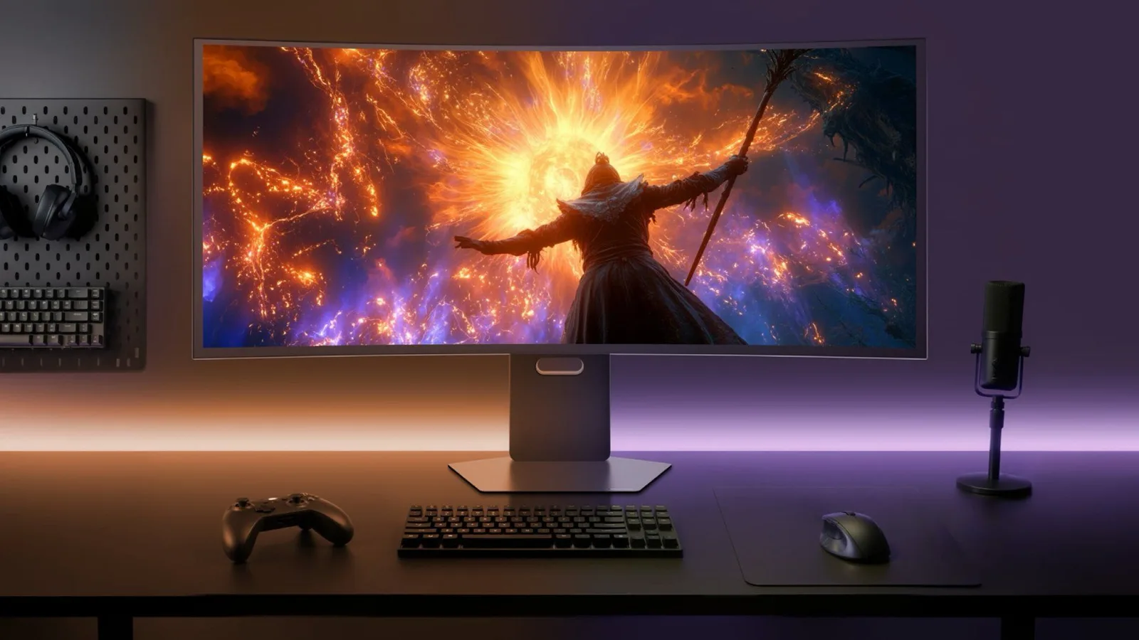 LG UltraGear Evo 39GX950B ultrawide OLED monitor showing curved screen and slim bezels