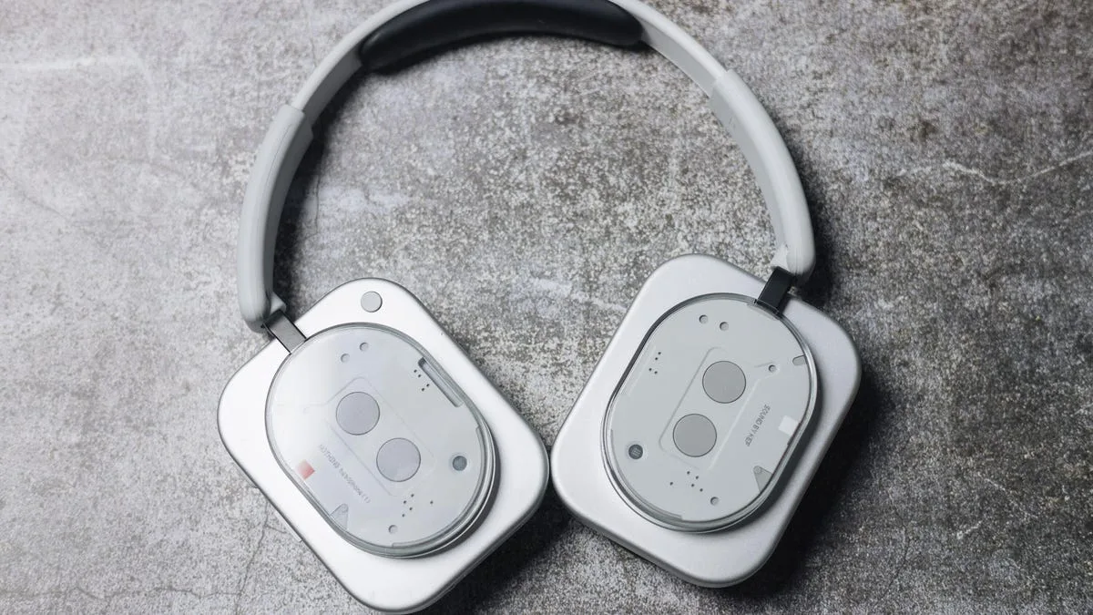 Nothing Headphone 1 with its distinctive retro-futuristic design and tactile roller wheel and paddle button controls